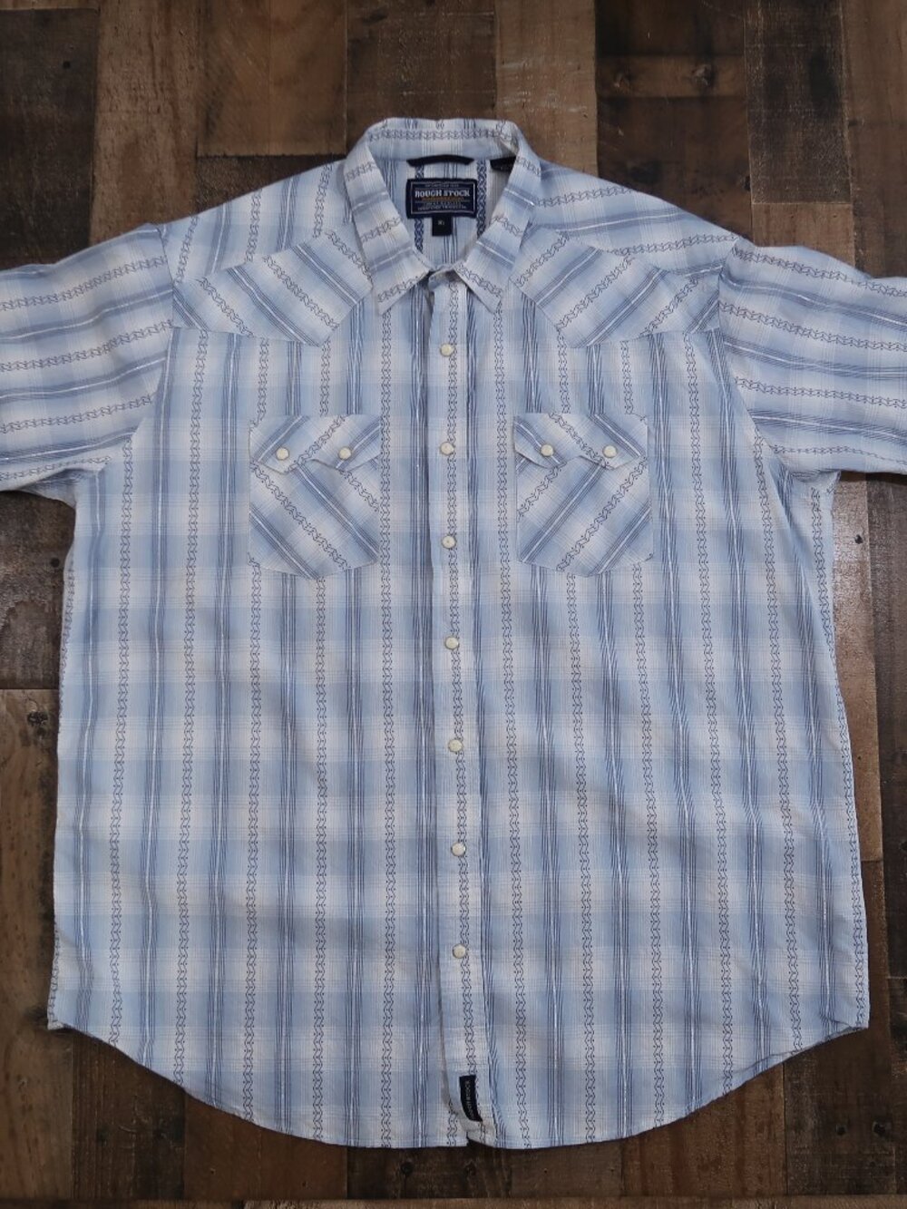 Panhandle Slim Rough Stock Mens XXL Blue Plaid Pearl Snap Short Sleeve Western